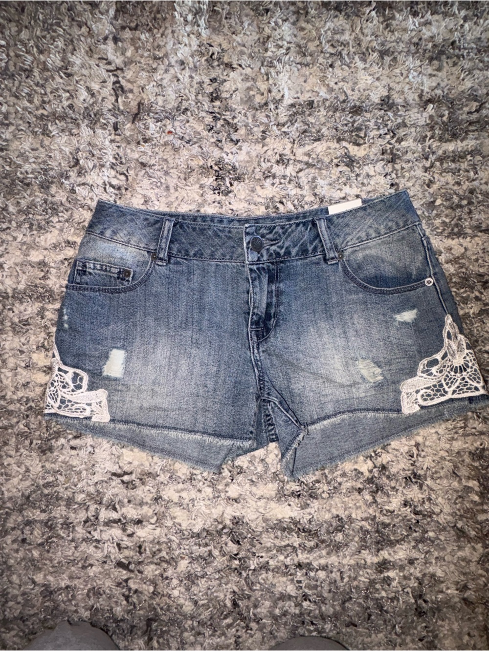 American Eagle Outfitters Distressed Denim Shorts with White Lace